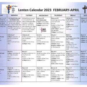 Calendar for Lent