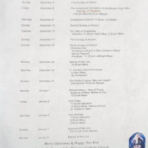 Schedule for Advent and Christmas